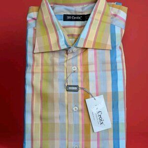 NWT $175 ST. CROIX Shirt Button Down Long Sleeve Mens L Ginger Pastel 100 Cotton